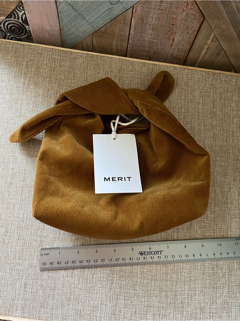 MERIT Corduroy Knot-Top Mini Bag in Mustard